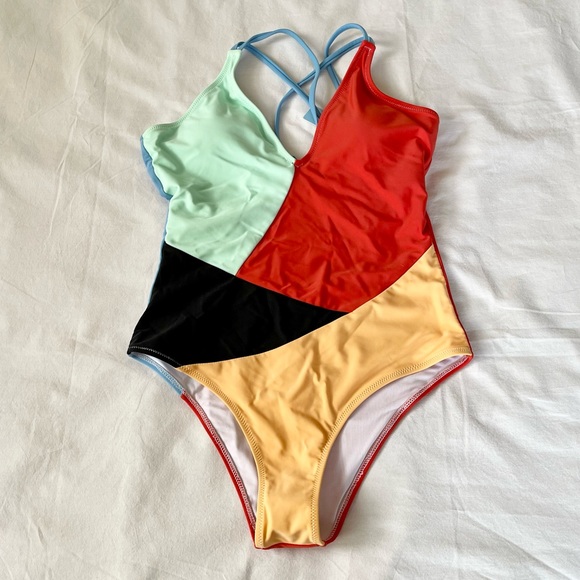 NWT One Piece Color Block Swimsuit - Picture 1 of 6
